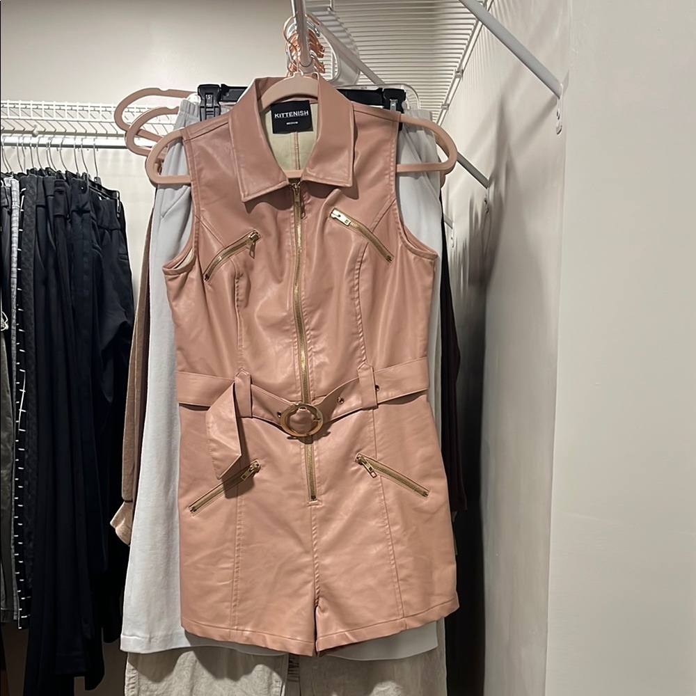 Kittenish Pink Leather Romper